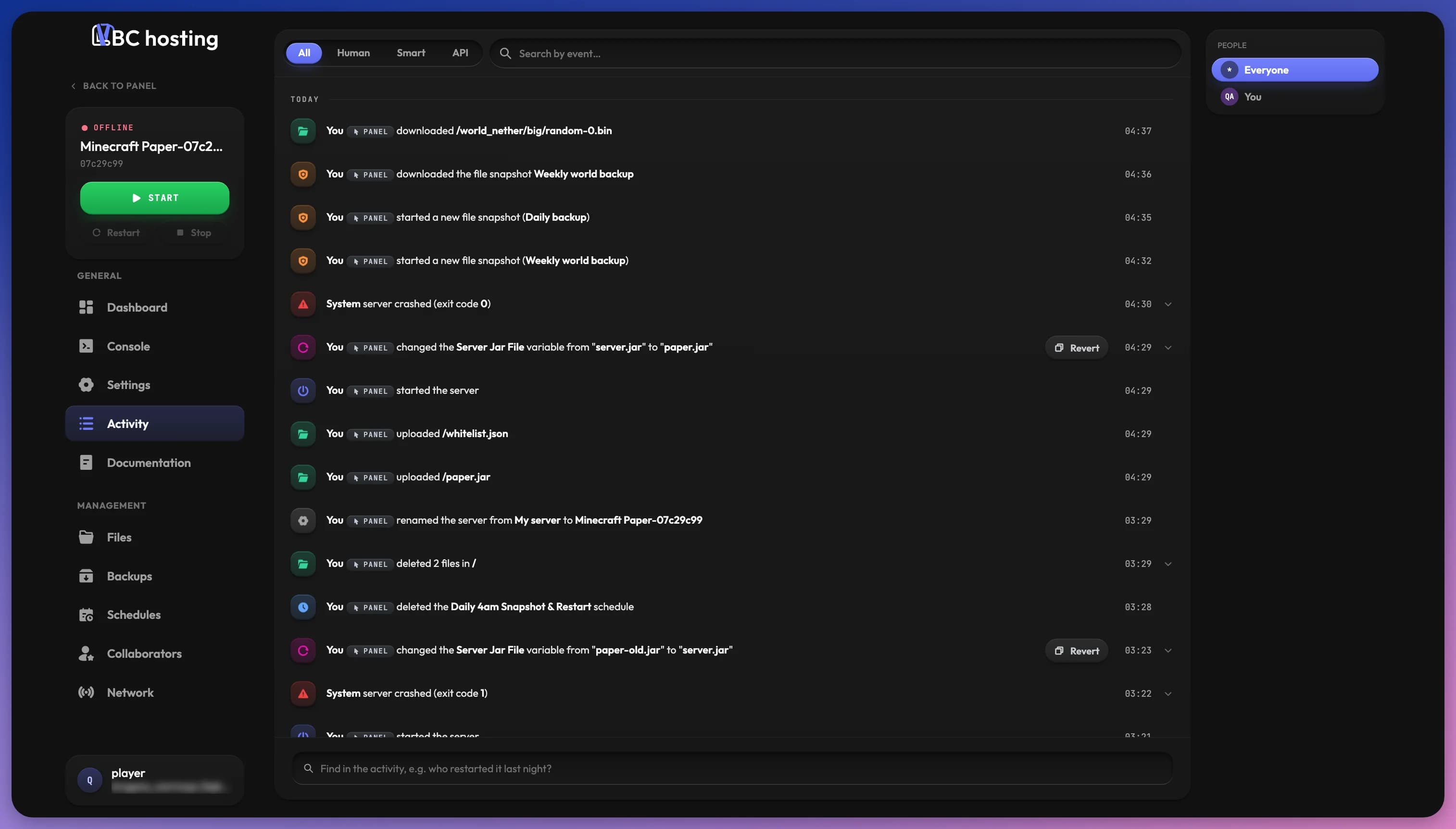 Journaux d'activité du serveur